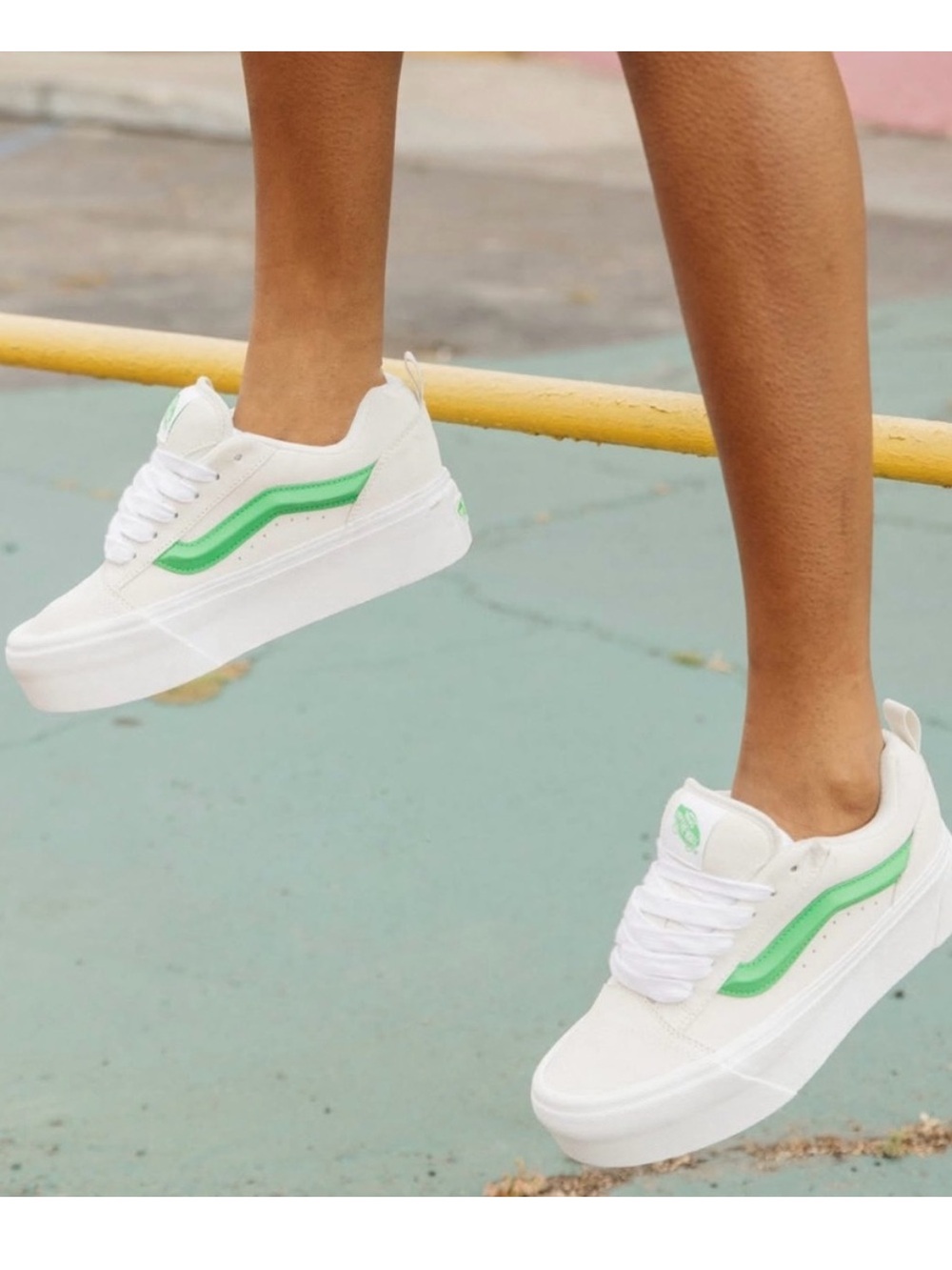 Women’s Vans Kids Cream Suede Green Stripe Knu Stack Platform Sneakers size 6.5 - Picture 10 of 10